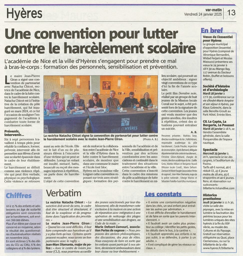 Article Var Matin Convention Harcèlement 24 janvier 2025
