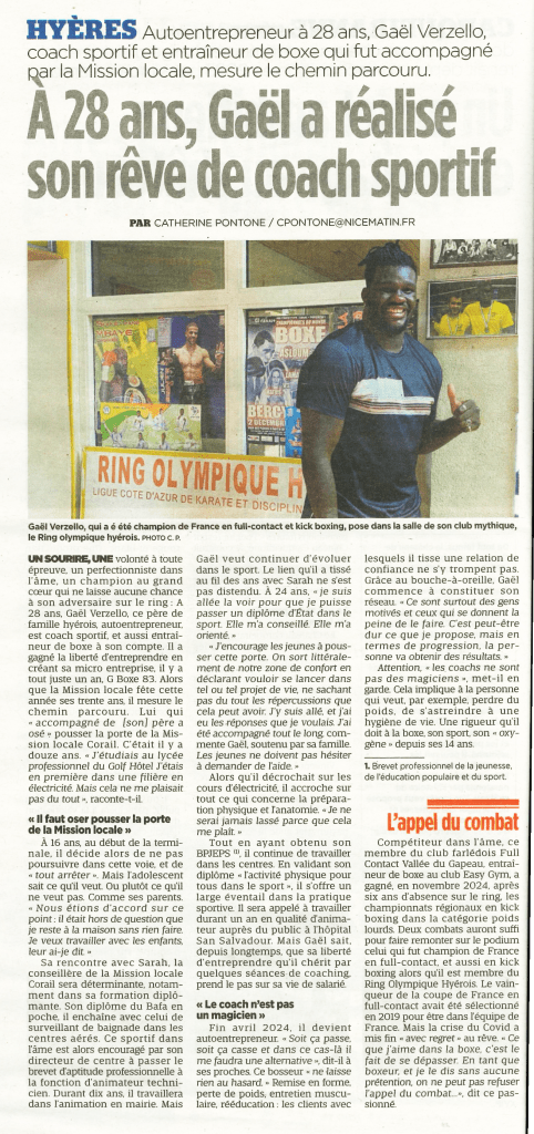 Article Var Matin 17 juillet 2025 - Interview portrait de Gaël VERZELLO