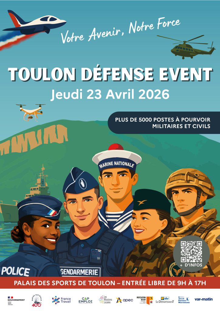 Affiche Toulon Défense Event 2026 au Palais des Sports de Toulon, salon des métiers de la défense et de la sécurité publique