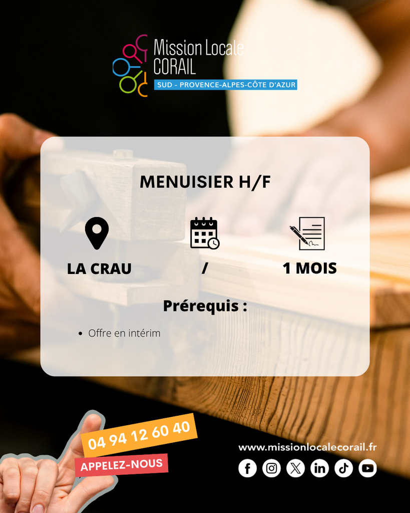offre d'emploi menuisier