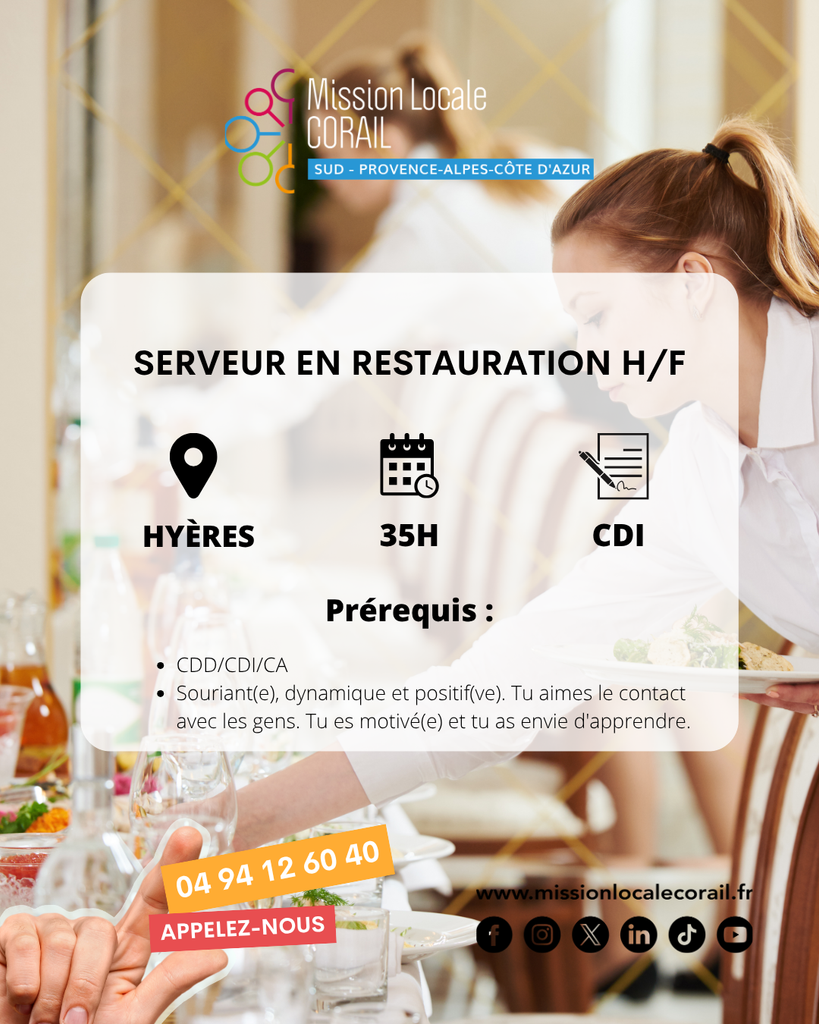 offre d'emploi de serveur en restauration